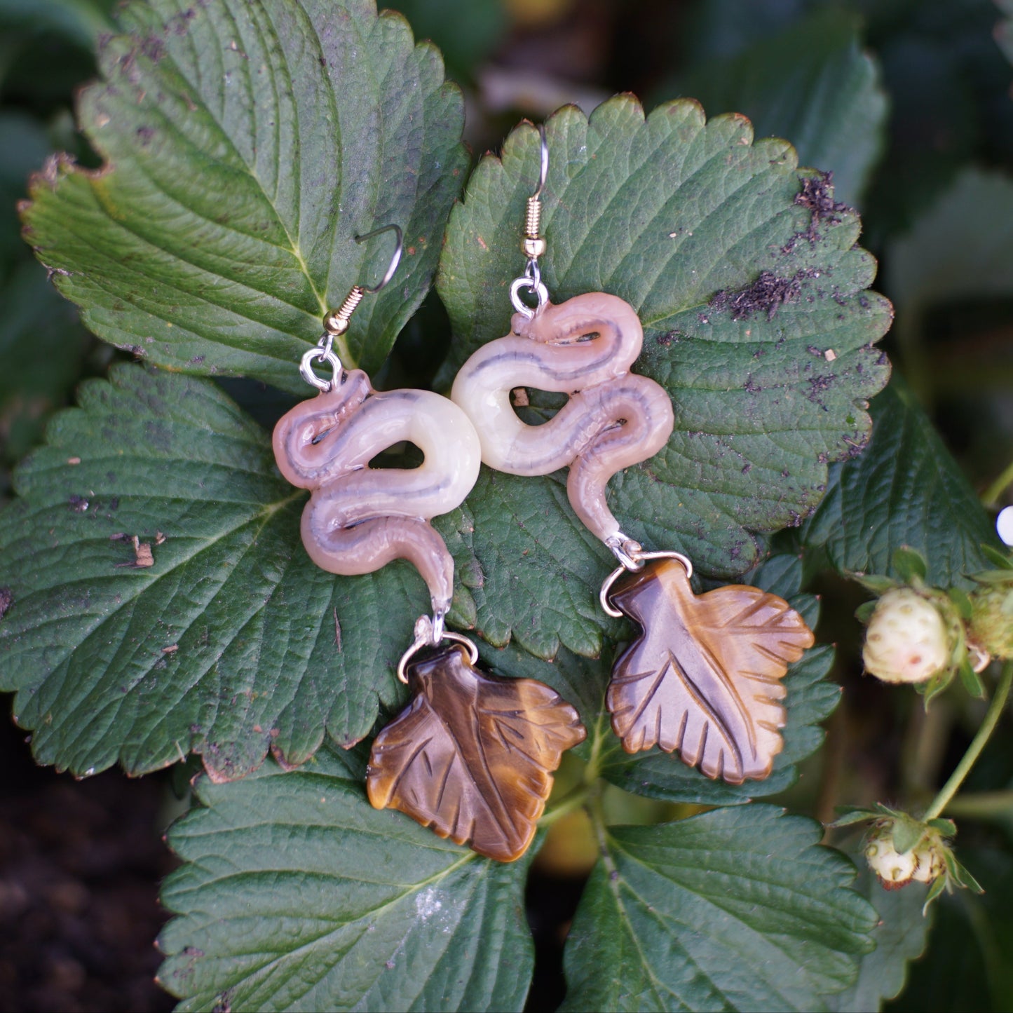 Tigers Eye Leaf Worm Earrings