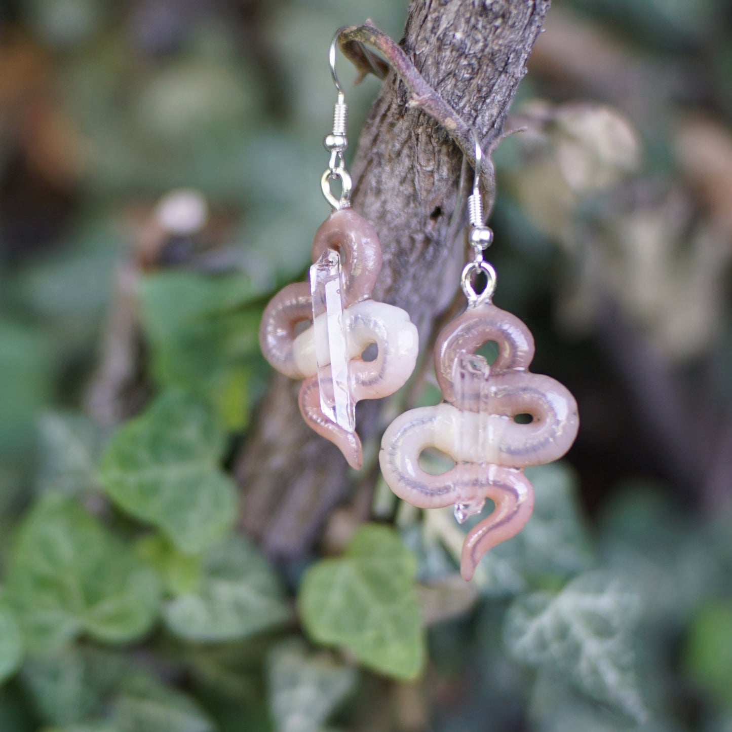 Quartz Caressing Worm Earrings