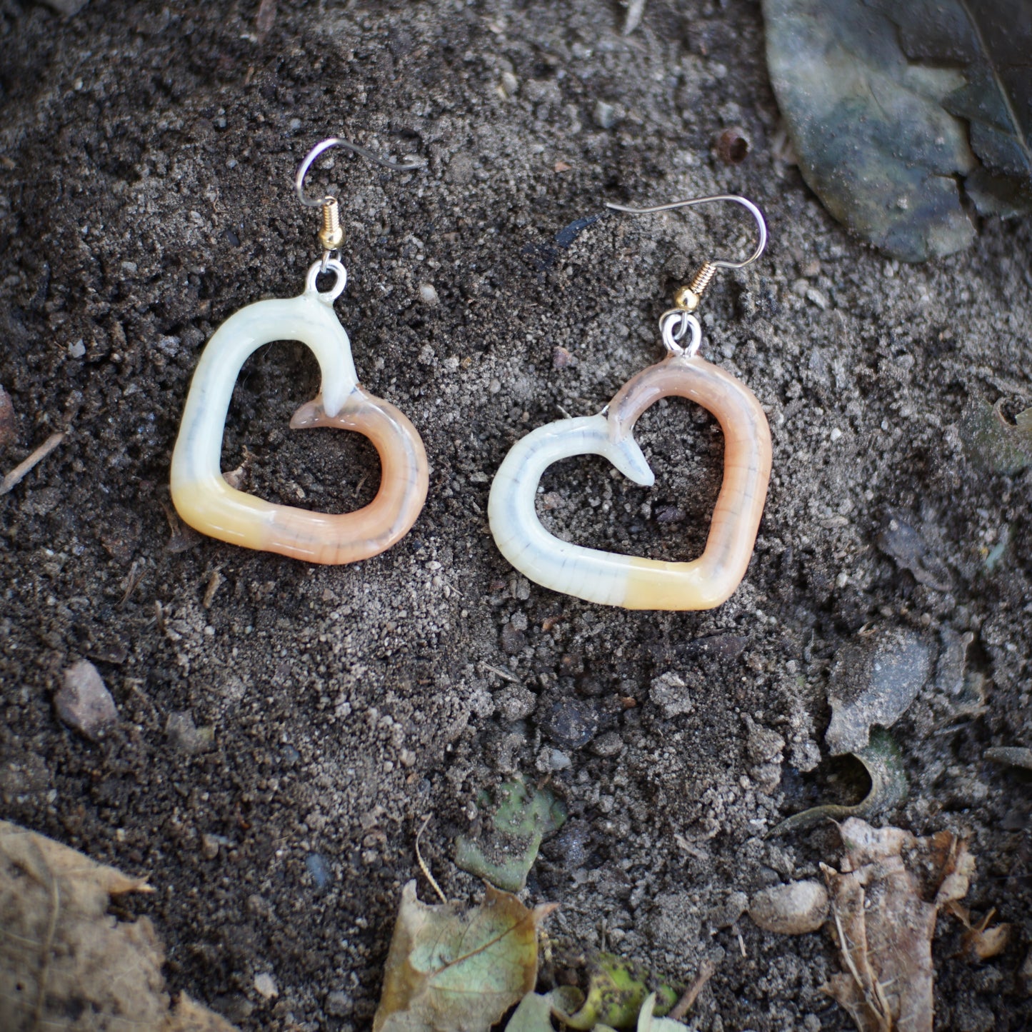 Angled Heart Worm Earrings