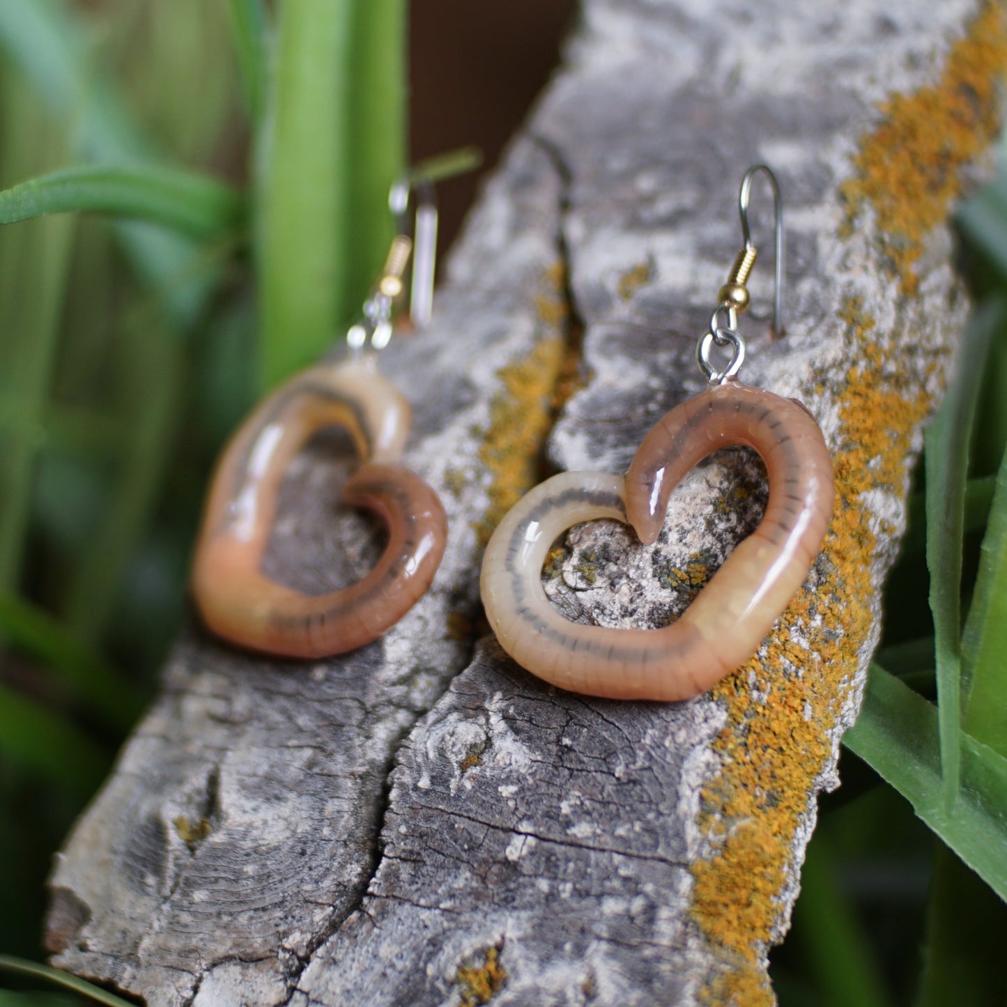 Angled Heart Worm Earrings