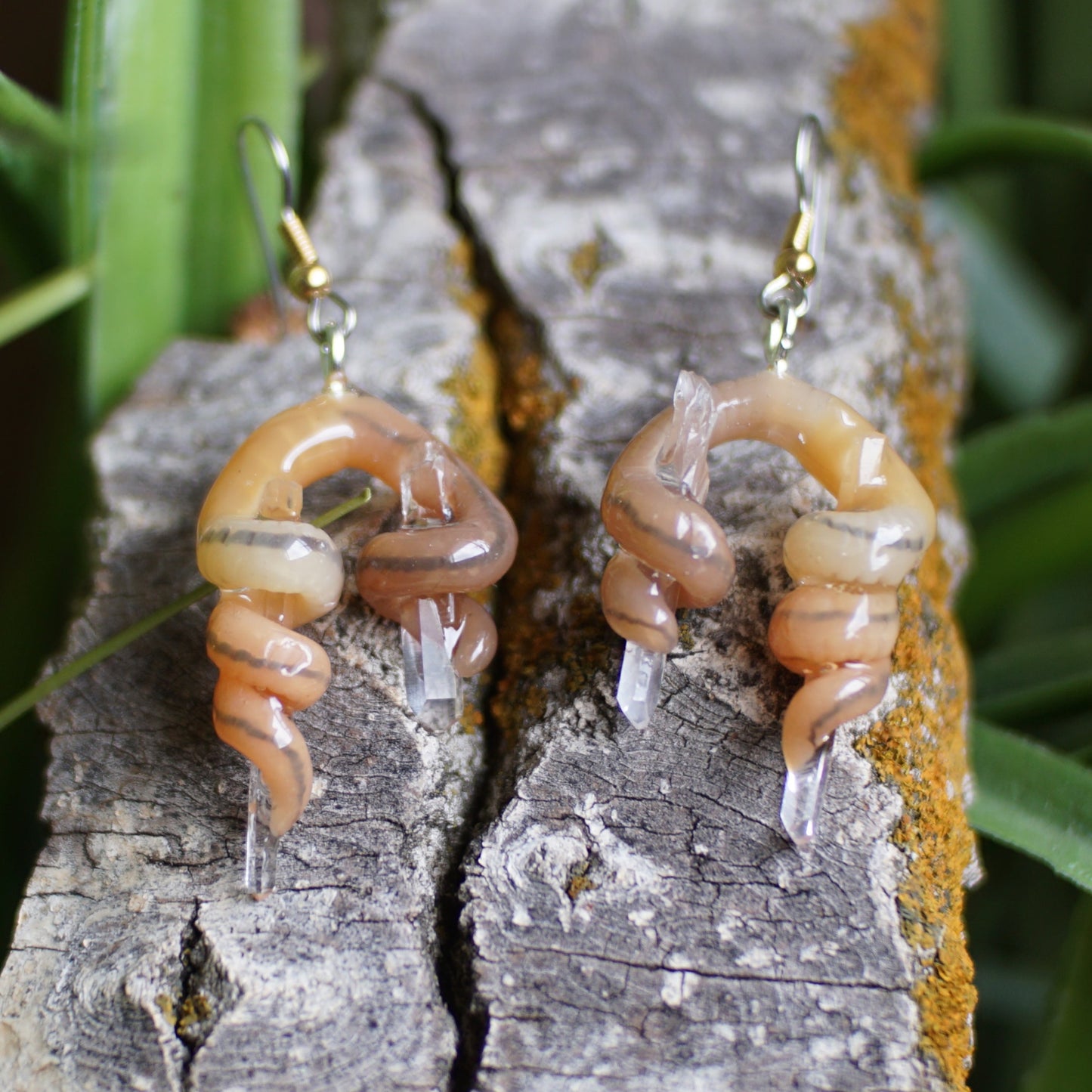 Quarts Caressing Worm Earrings (2 Styles)