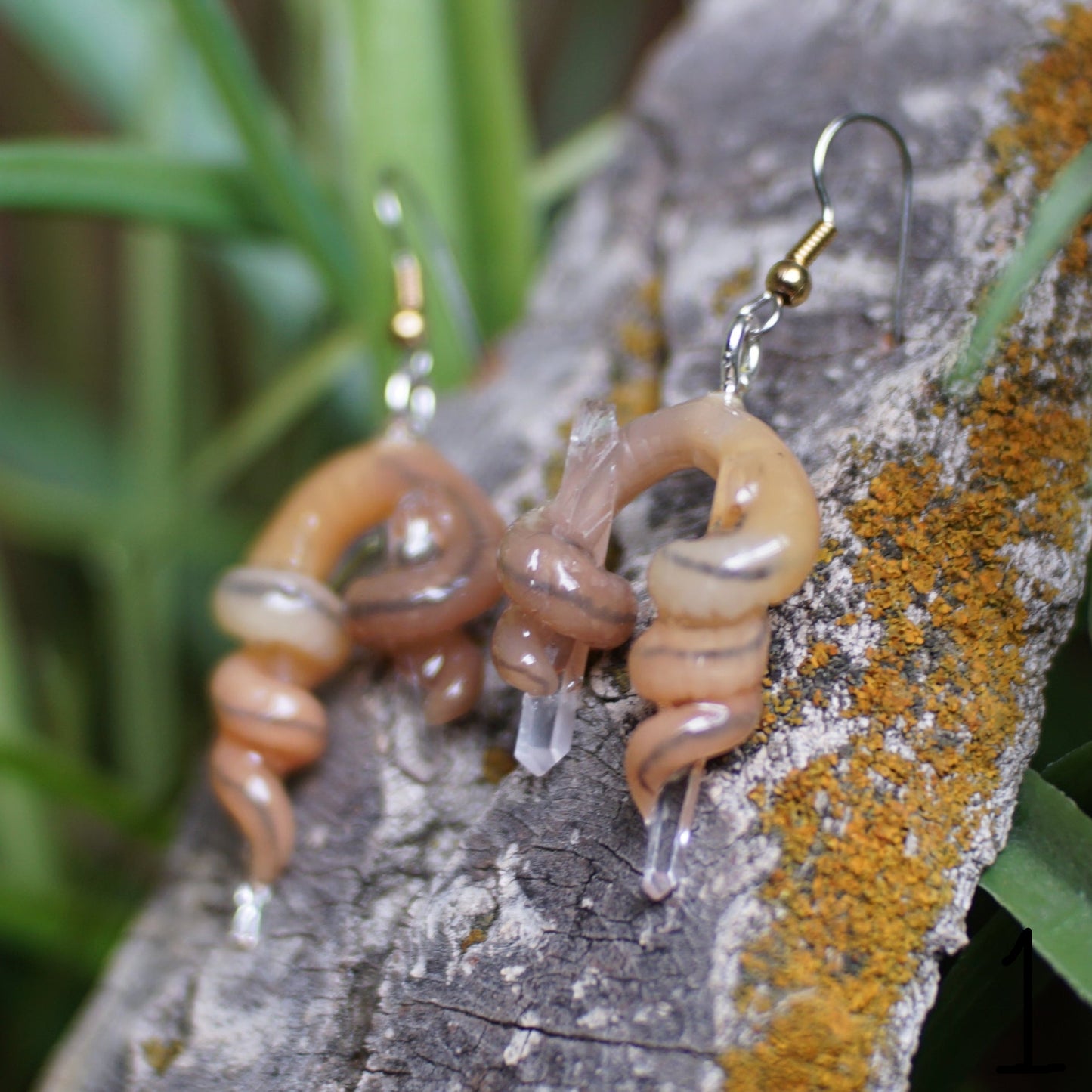 Quarts Caressing Worm Earrings (2 Styles)