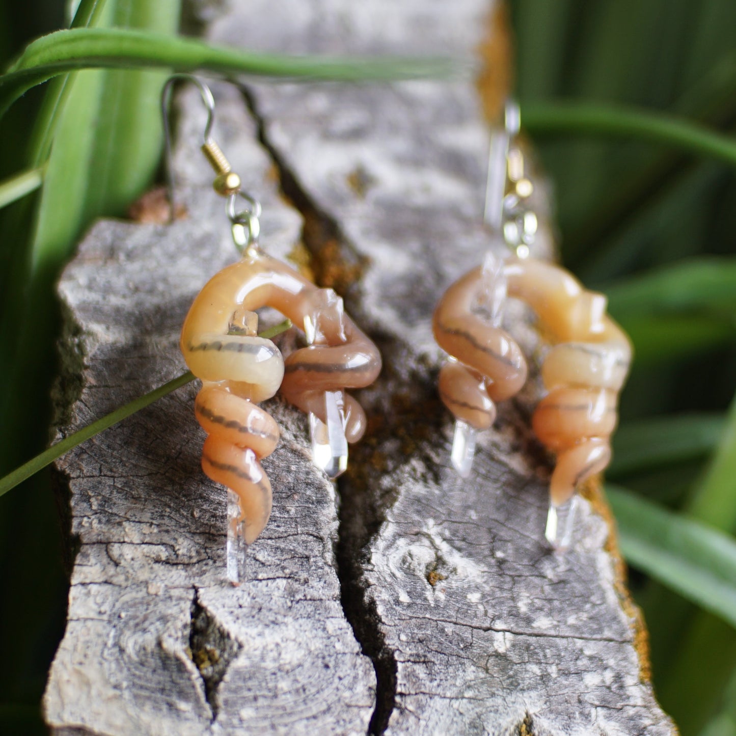 Quarts Caressing Worm Earrings (2 Styles)