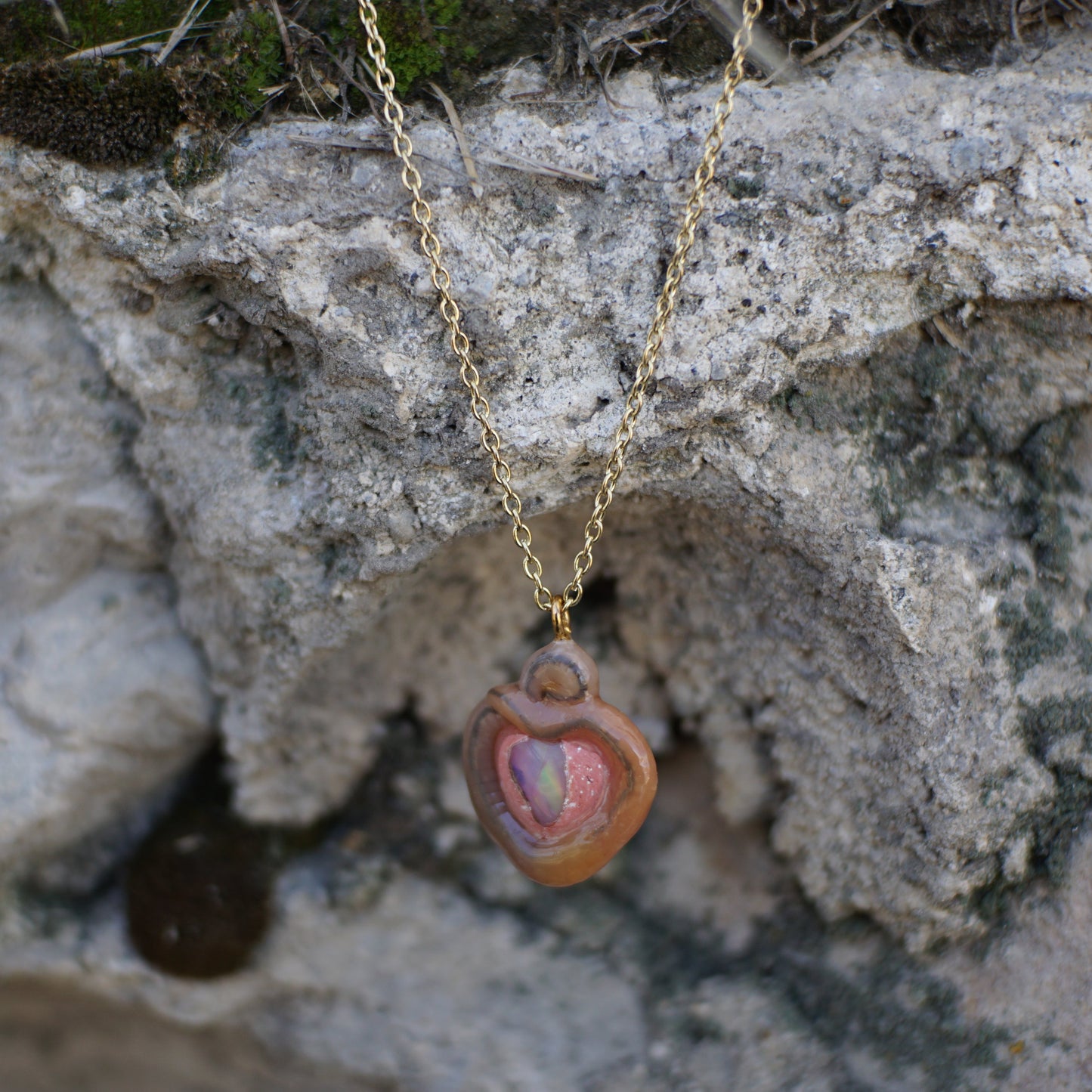 Opal Heart Worm Necklace