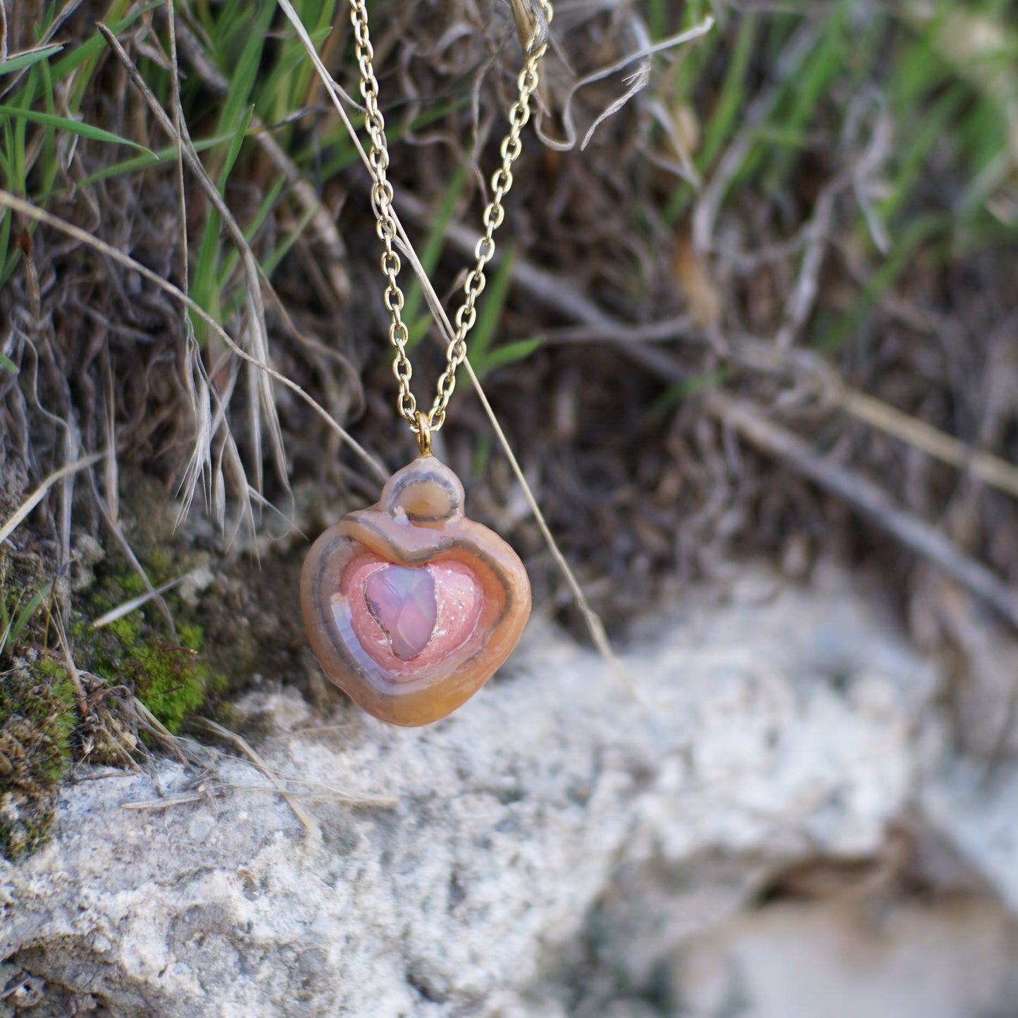 Opal Heart Worm Necklace