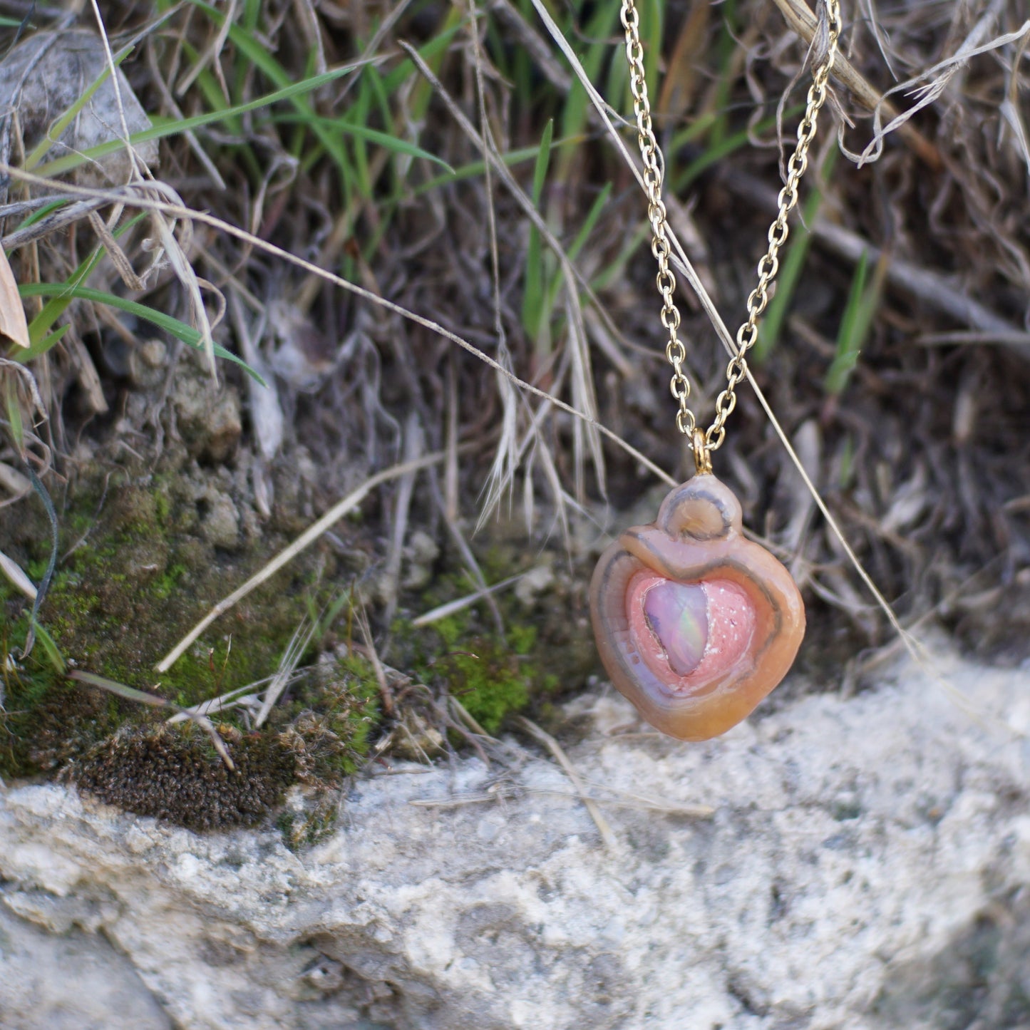 Opal Heart Worm Necklace