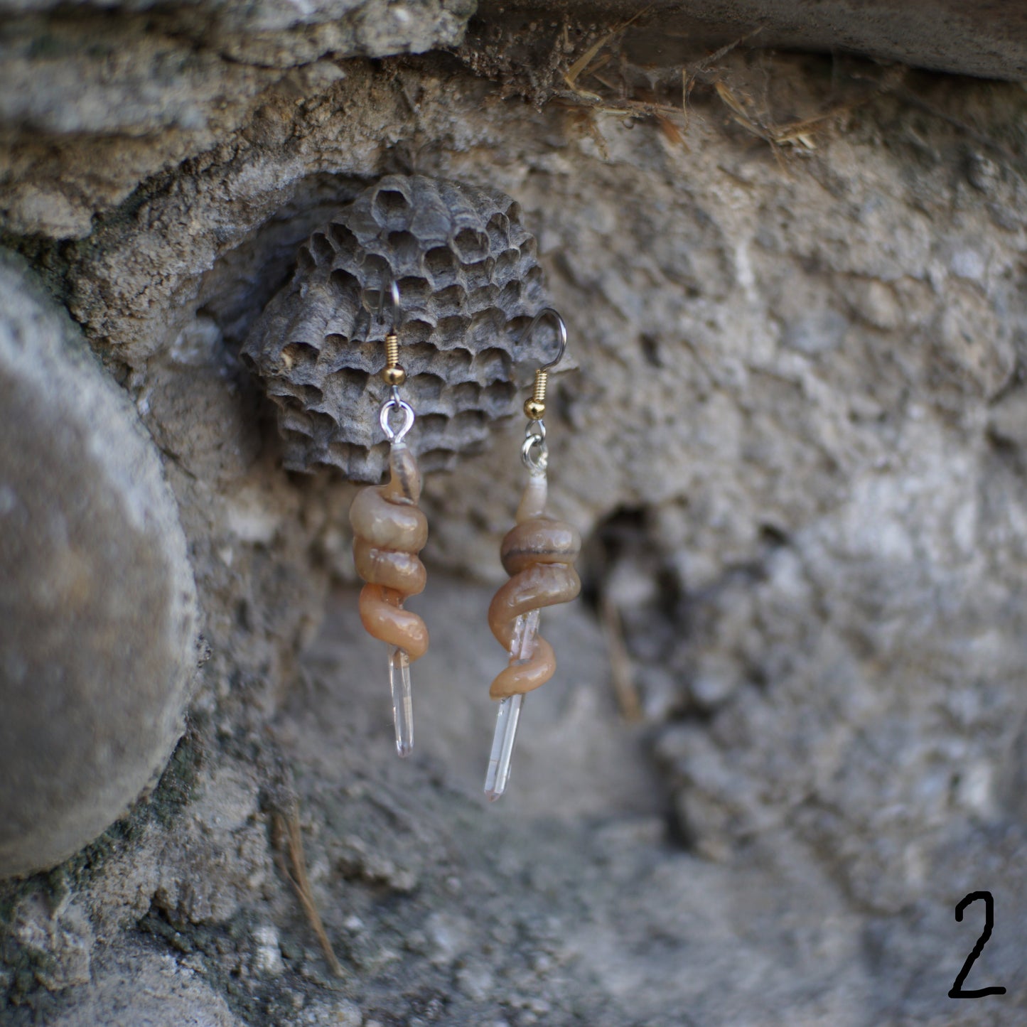 Quarts Caressing Worm Earrings (2 Styles)