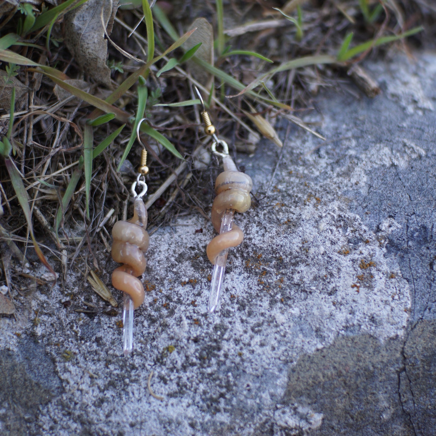 Quarts Caressing Worm Earrings (2 Styles)