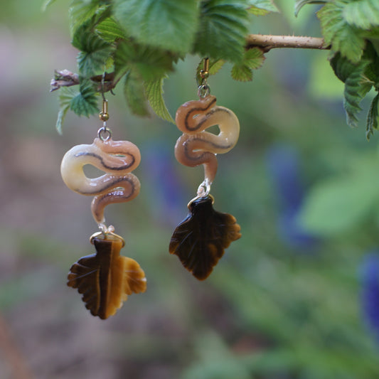 Tigers Eye Leaf Worm Earrings